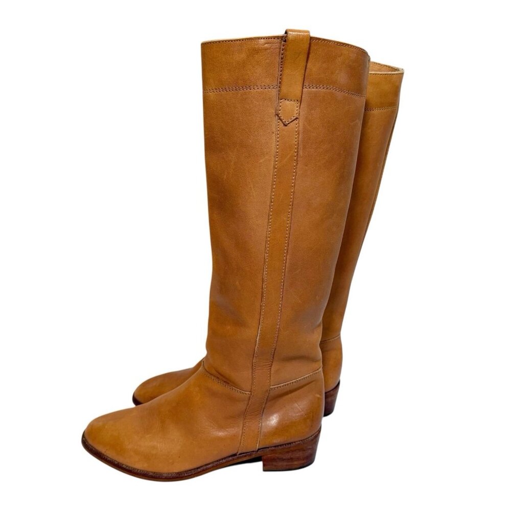 Vintage Leather Riding Boots Women's Tan Knee High Size 7 Campus Boho Y2K